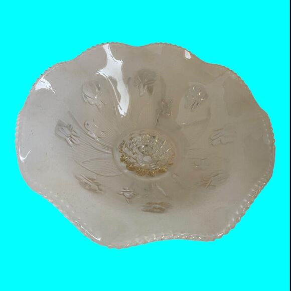 Jeanette Glass Ceiling Light Fixture IRIS HERRINGBONE Frosted Ruffled Shade 12” - Picture 6 of 13